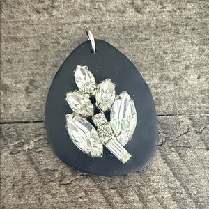 Handmade Polymer Clay with White Repurposed Crystals Pendant Necklace